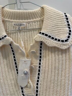 For Love And Lemons Cream Knit Collar Sweater with Black Trim
